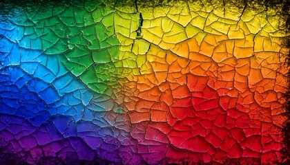 Vibrant Rainbow Crackle Texture With Grunge Effect And Distressed Border