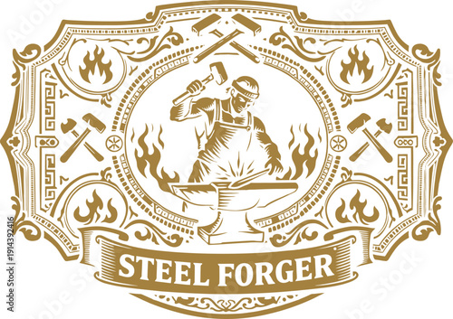 Slika na platnu Steel Forger Ornate Vintage Badge Design
