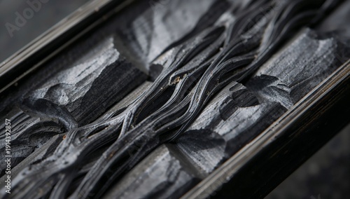 Close View of Carved Wooden Piece Resting on a Dark Surface