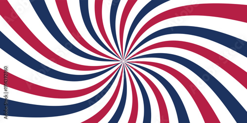 Red, white, and blue swirl pattern with radial twist, symbolizing American patriotism and 4th of July celebration.