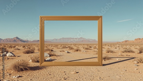 Desert Scene With a Large Empty Frame in the Foreground and Mountains in the ...