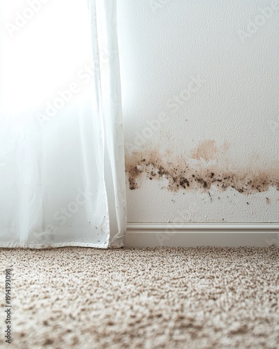 Mold Growth on Wall Under Sheer Curtain in Room