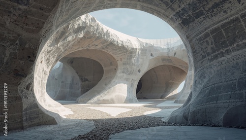 Modern Architecture Blends With Nature in an Open Space With Curved Structure...