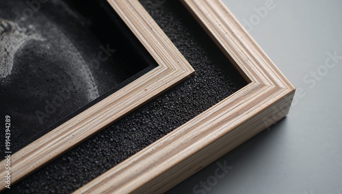 Artistic Wood Frame With Black Sand Artwork Placed on a Flat Surface