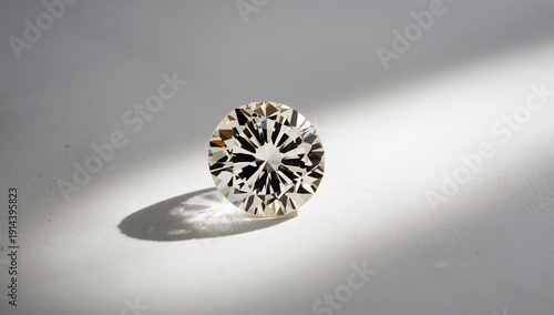 Diamond Placed on a Flat Surface With Natural Light Casting a Shadow Around It