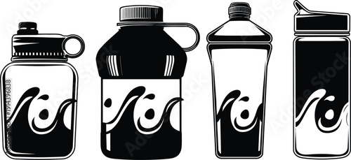 Monochrome Vector Sport Water Bottle and Fitness Shaker Collection