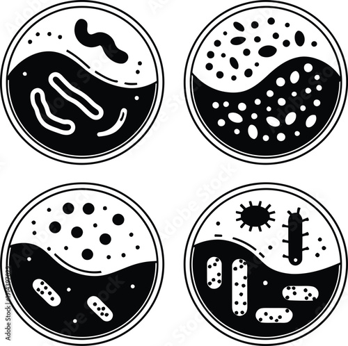 Petri Dish Bacterial Culture Vector Icon Set