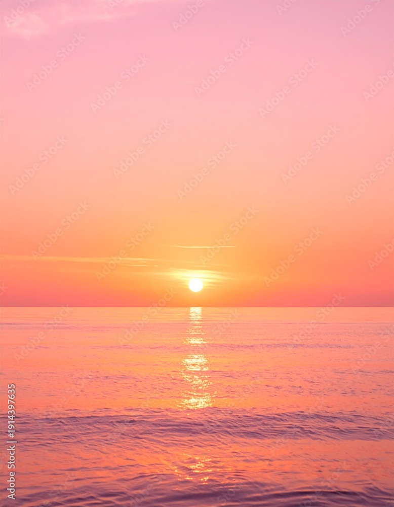 Fototapeta premium Seascape at Sunset with Pink and Orange Sky Reflecting on Water