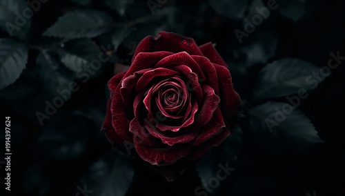 Red Rose Blooms in Dark Surroundings, Showing Petals and Leaves in Contrast