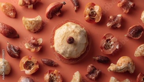 Food Art Display Features Unique Shapes and Arrangements of Fruits on an Oran...