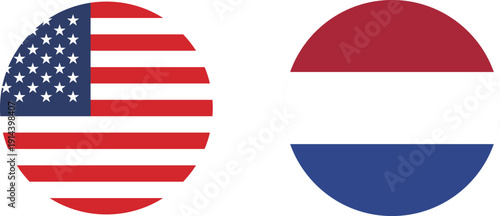 A set of circular icons of the flags of the United States of America and Netherlands.