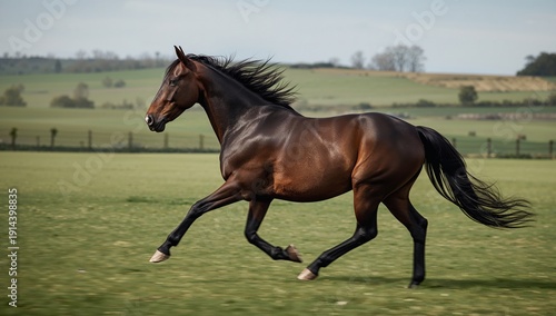 Horse Runs on Green Field Under Blue Sky in Rural Area During Daylight