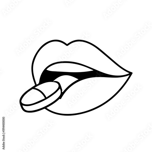 The mouth swallows the pill line icon vector on a white background
Vector line icon