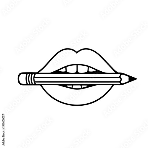 The mouth bites the pencil line icon vector on a white background
Vector line icon