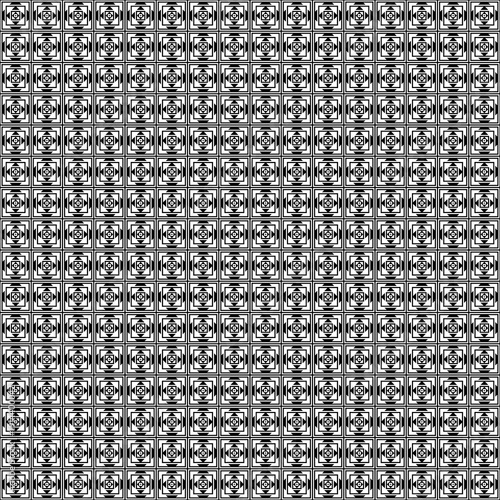 Seamless surface pattern design with squares, triangles, rhombuses. Black polygons abstract. Ethnic embroidery background. Mandala wallpaper. Carpet motif. Digital paper with ancient ornament. Vector.