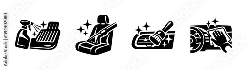 Car cleaning and detailing icons, flat vector illustration