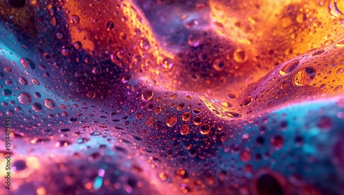 Colorful Liquid Patterns Swirl Together in an Abstract Scene in Shades of Red...