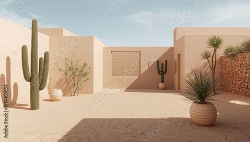 Modern Desert Garden With Various Plants in Sunny Outdoor Space During Daytime