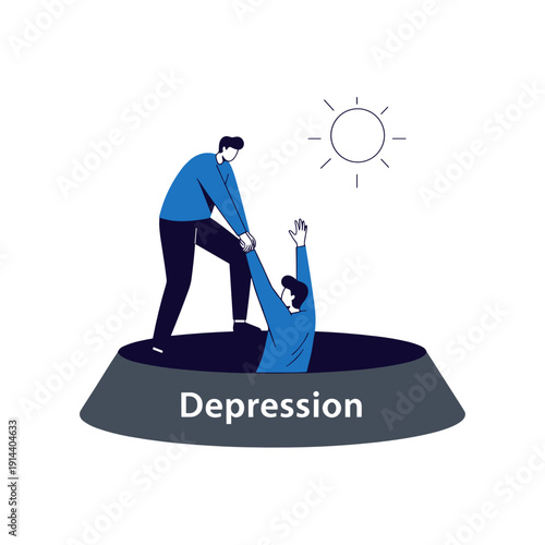Person helping friend out of depression in a supportive illustration  