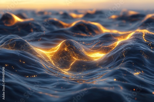Waves illuminated by golden light at sunset, creating a mesmerizing ocean view