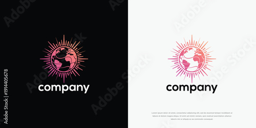 Global Sunburst Earth Logo Design Modern Gradient World Emblem International Business Brand Identity.