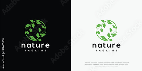 Green Nature Leaves Circle Logo Design - Eco Organic Brand Identity.