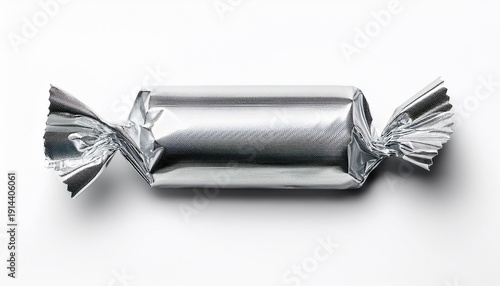 A Single Silver Candy Bar Wrapper Isolated On White Background
