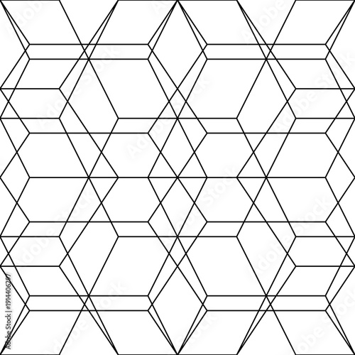 Mosaic. Crossing rhombuses, hexagons, triangles, lozenges, diamonds. Grid. Ancient ethnic motif. Geometric grate wallpaper. Parquet backdrop. Digital paper. Linear textile print. Seamless vector