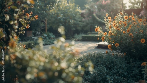 Garden Filled With Sunflowers and Greenery During Late Afternoon Light