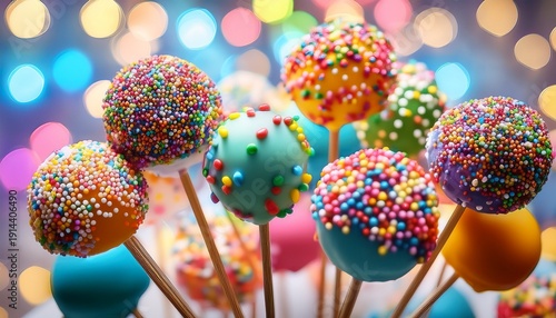 Colorful Cake Pops On Sticks Are Adorned With Vibrant Sprinkles Creating A Festive Display For The New Year And Christmas Celebration In 2026 Radiating Joy And Cheer