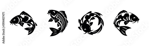 Koi fish in various poses, flat vector illustration