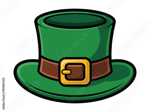 Green hat with a gold buckle and brown band represents Irish.