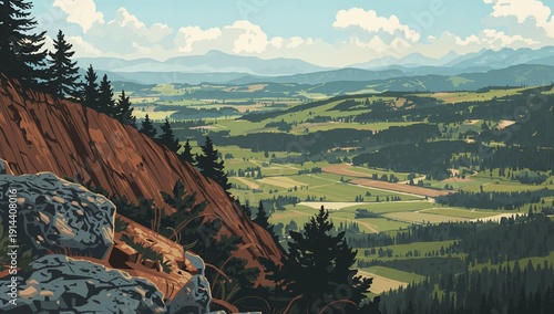 Mountains With Trees and Animals During Fall in a Rural Area