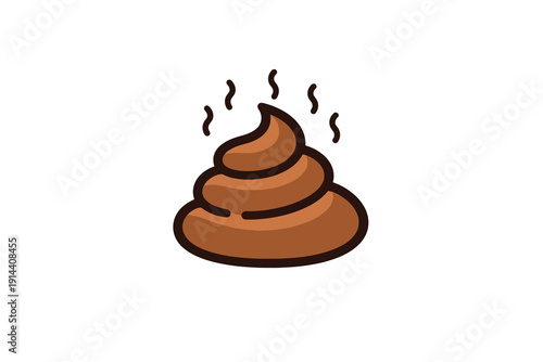 Cartoon poop icon illustration with steam lines in flat vector style, isolated on light background, suitable for emoji, sticker, humor and novelty design projects.