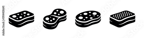 Various cleaning sponges in black and white, flat vector illustration