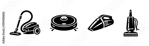 Vacuum cleaner icons collection, flat vector illustration