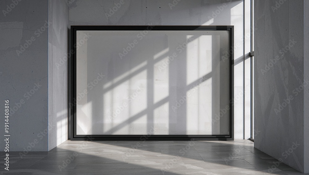 Fototapeta premium Large Empty Frame on Wall Creating Shadows During Bright Daylight in a Minimal Space