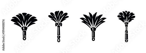Set of feather dusters in different styles, flat vector illustration