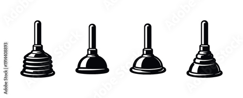 Set of four plungers, flat vector illustration