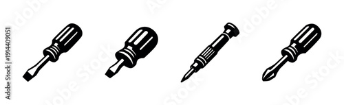 Set of screwdrivers, tools collection, flat vector illustration