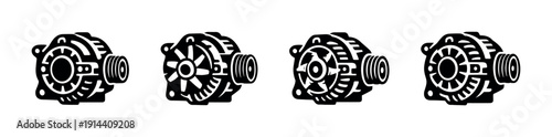 Car alternator components in sequence, flat vector illustration