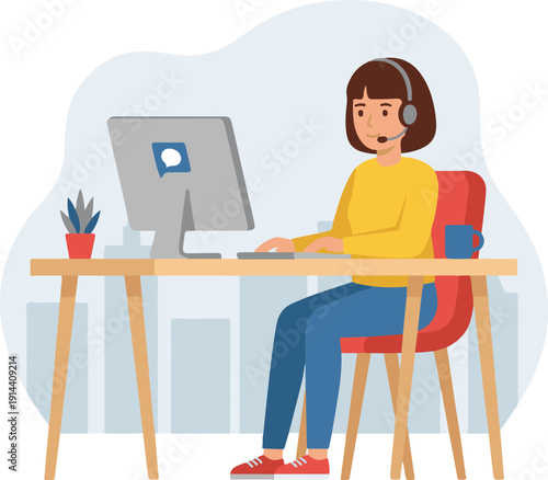 Creative Male Video Editor Working on Laptop Flat Vector