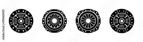Car clutch discs in a row, flat vector illustration