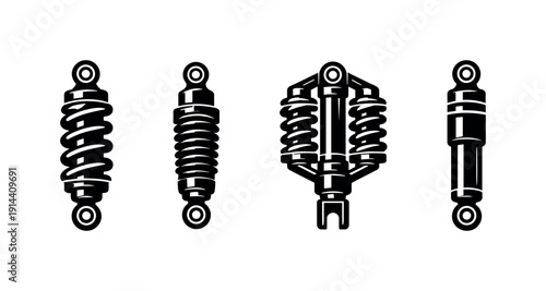 Shock absorbers in various designs, flat vector illustration