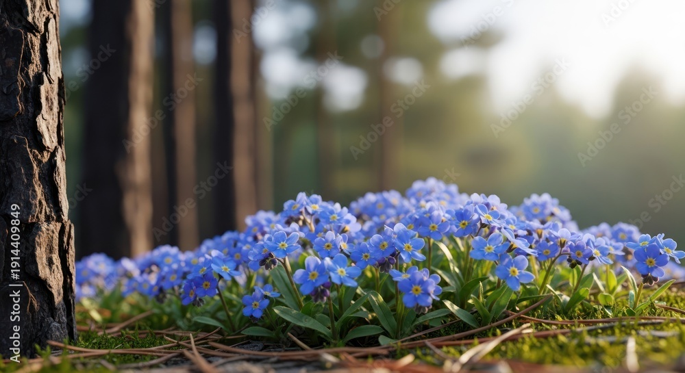 Fototapeta premium blue flowers in forest