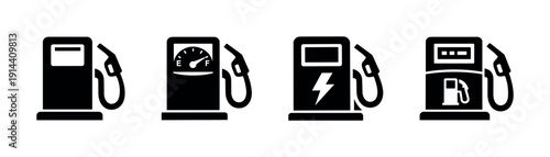 Gas and electric pump icons set, flat vector illustration