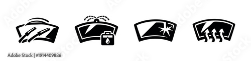 Car dashboard icon set for windshield wipers and defrost, flat vector illustration