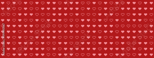 Happy Valentines Day text on red background with heart pattern. Vector graphic design for greeting card or banner.