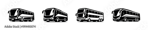 Set of modern buses in profile view, flat vector illustration
