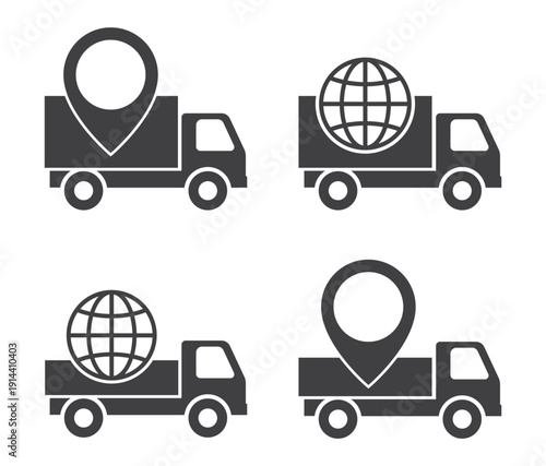 truck car with globe and pin map icon